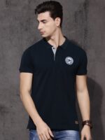 Roadster-Men-Navy-Blue-Solid-Polo-Collar-T-shirt